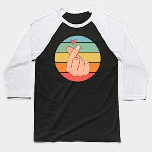 Korean I Love You Retro Groovy Hand Gesture Funny Deaf Baseball T-Shirt